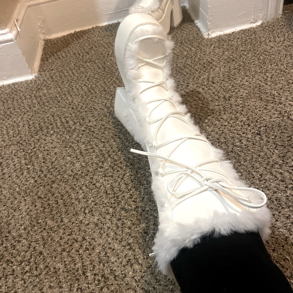 Demonia Camel- 311 white vegan leather boots